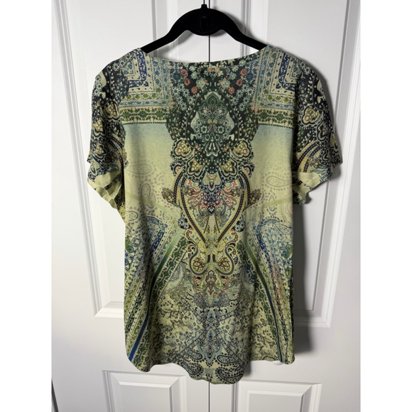 One World Short Sleeve Tee L Green Blue Paisley - Picture 2 of 6